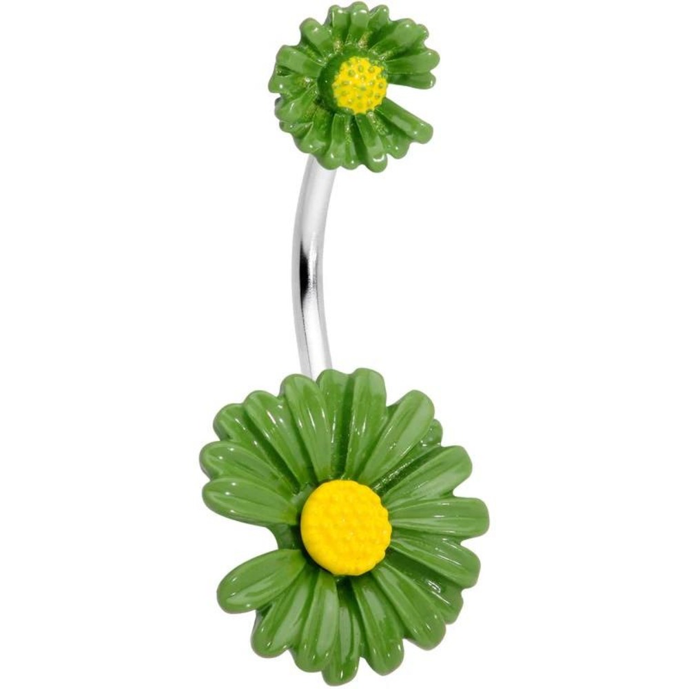 nwt green sunflower daisy 14G‎ silver summer vacation casual belly button ring